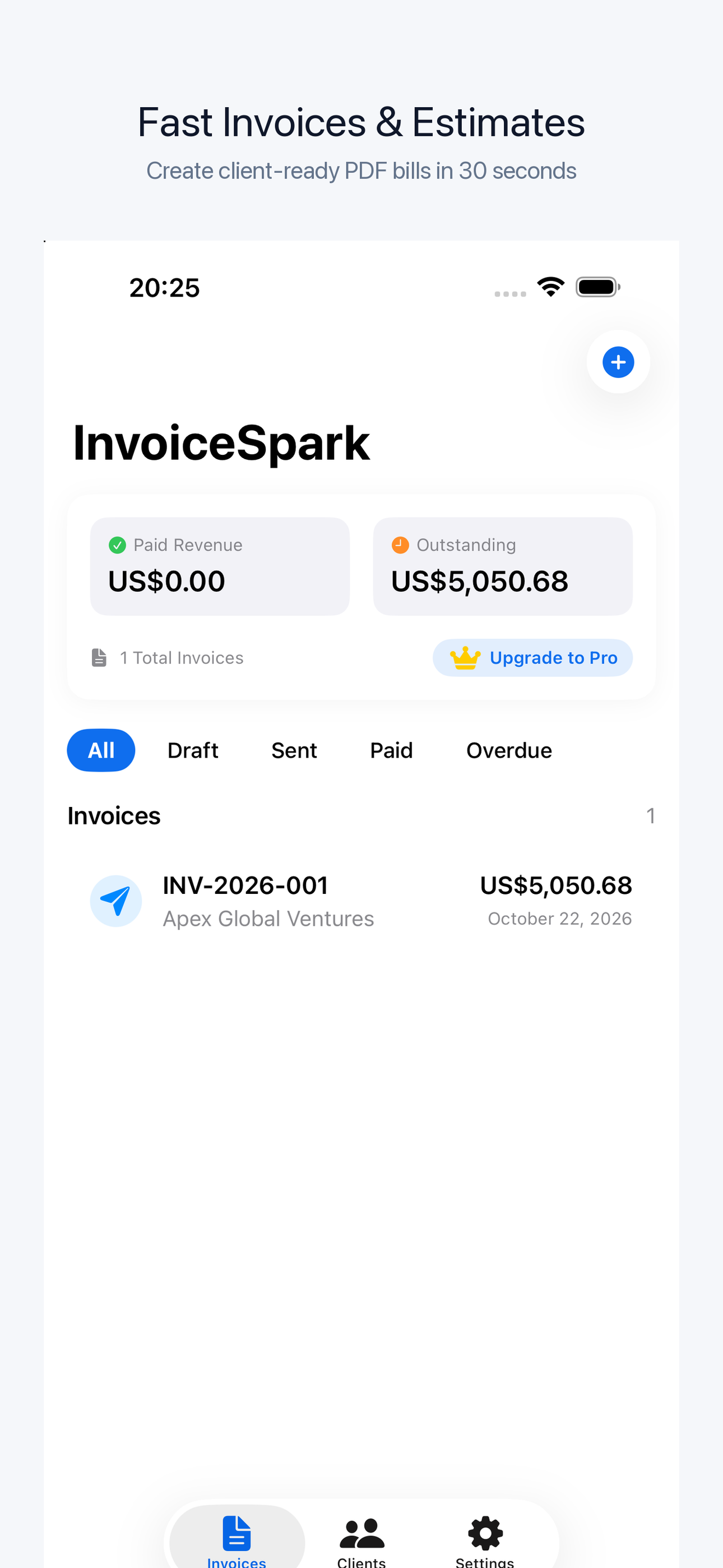InvoiceSpark Pro 30-Second Invoice Creation