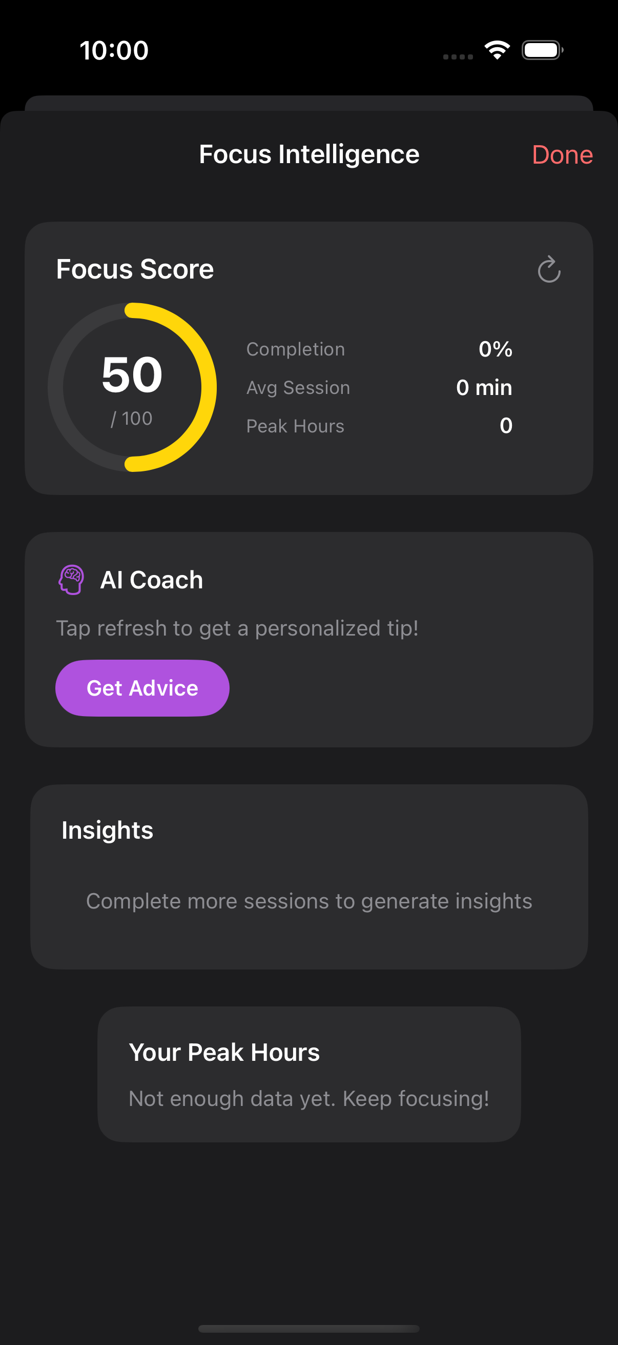 JustZenGo screen 3: Session Intelligence