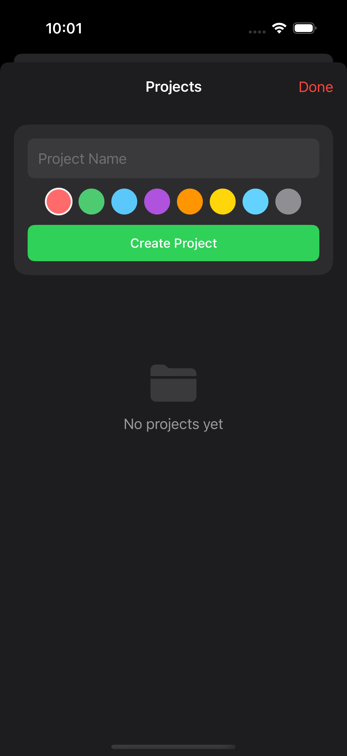 JustZenGo screen 4: Focus Projects & Goals