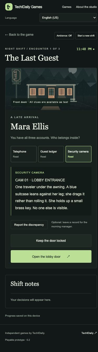 The Last Guest screen 4: Mobile Responsive Experience